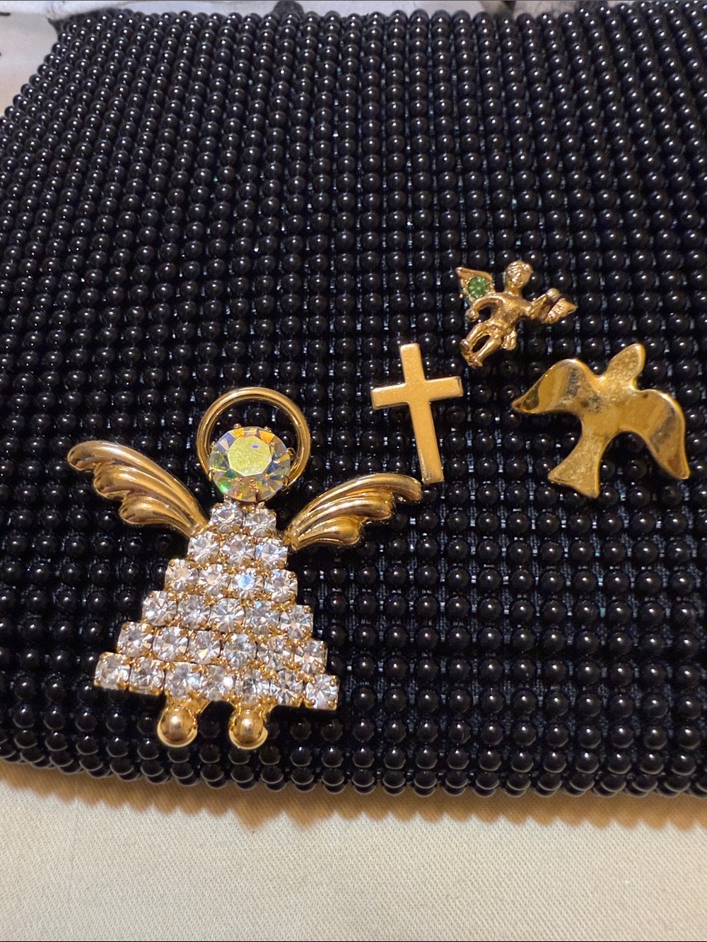 Gold Angel brooch Set with Crystal Accents - religious mixed pins